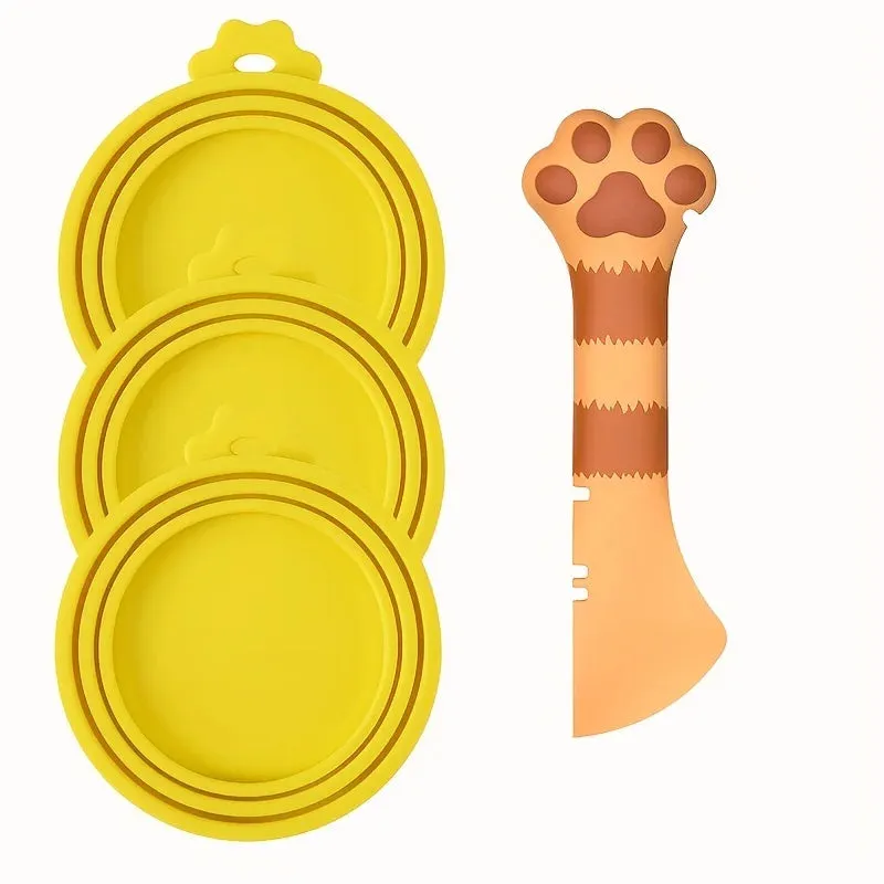 3 Pcs Pet Food Can Lids & One Can Spoon Universal BPA Free Silicone Can Spoon & Covers for Dog Cat Cans