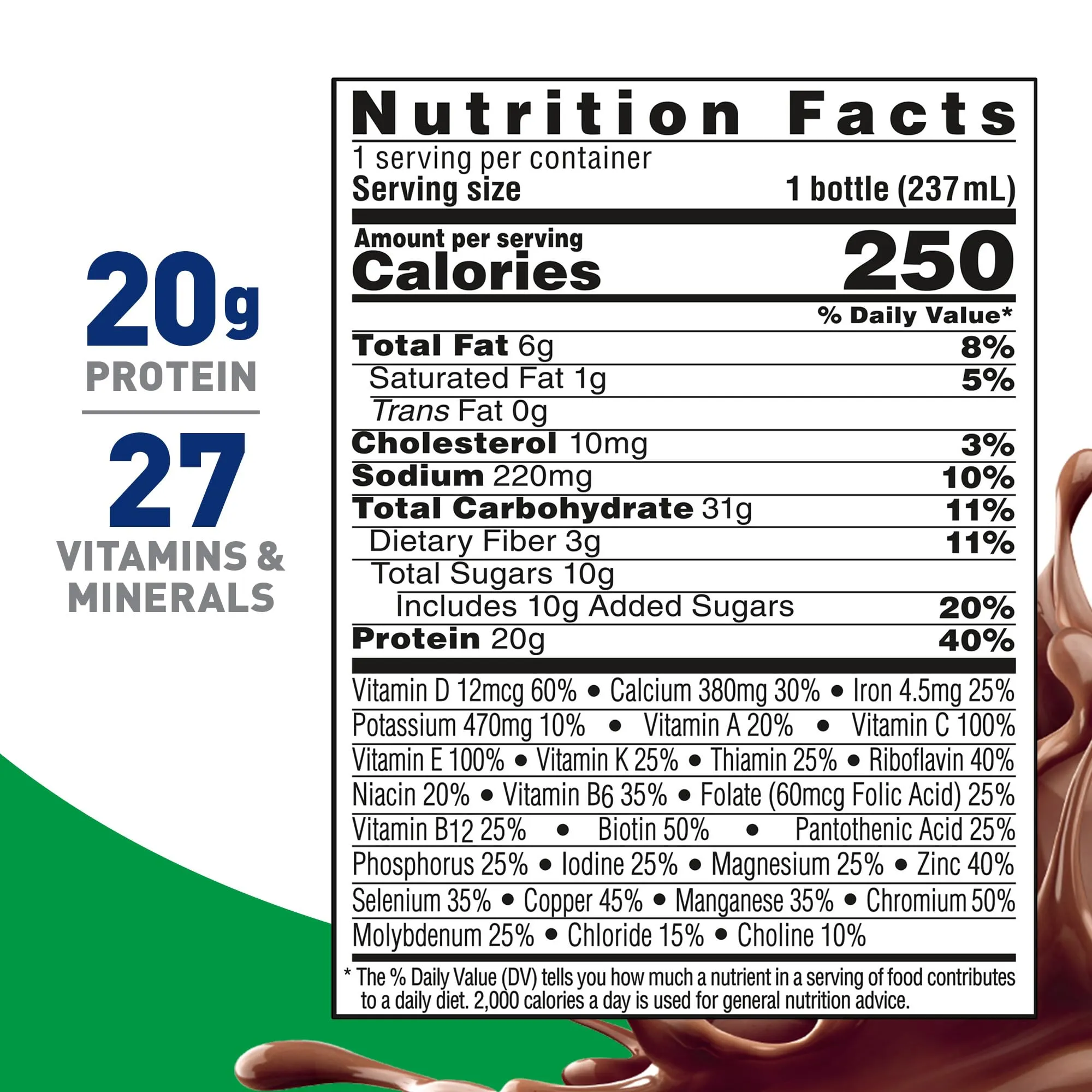BOOST High Protein with Fiber Ready to Drink Complete Nutritional Drink, Rich Chocolate, 8 fl oz Bottle, 24 Pack