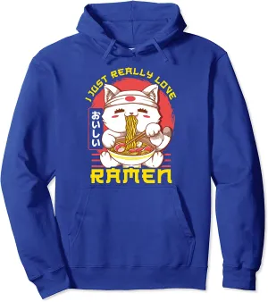 Cute & Funny I Just Really Love Ramen Anime Cat Pullover Hoodie