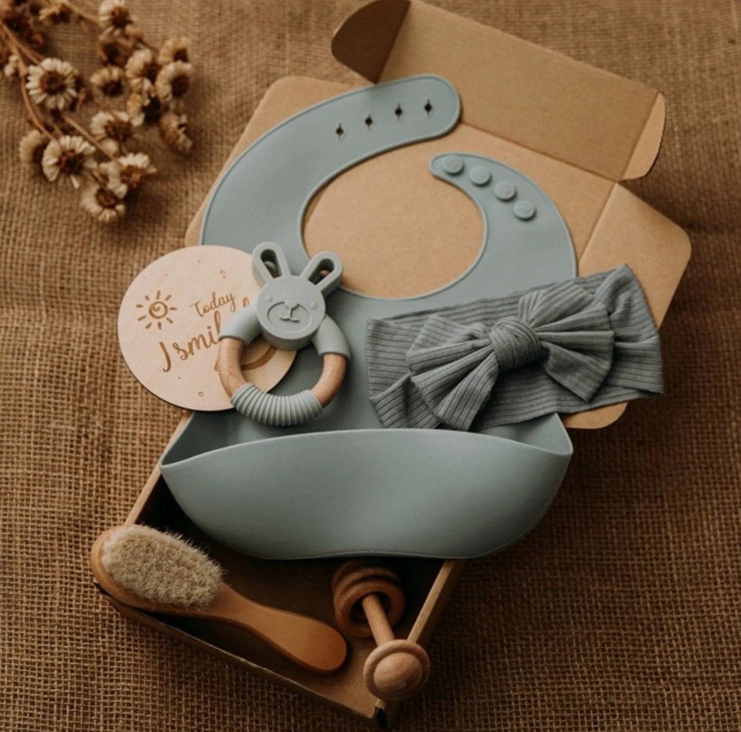 Newborn Baby Hamper  |  Silicone Gift Set | Baby Boy Hamper | Silicone Bib | Baby Boy Gift Box, Pink Baby Gift Box, Unisex Baby Gift