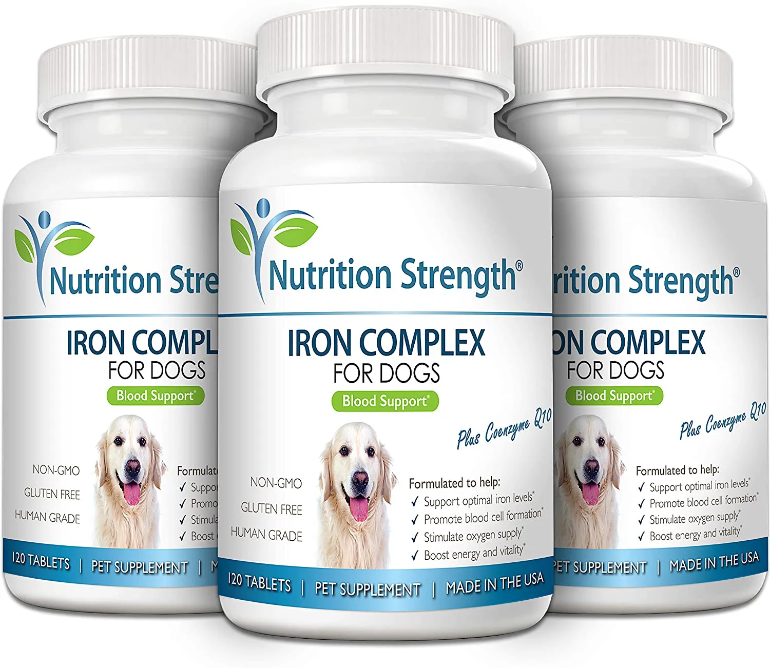 Nutrition Strength Iron for Dogs to Support Blood Health, Promote Blood Cell Formation & Oxygen Supply, Iron Supplement for Anemic Dogs with Vitamin C, Folate & Vitamin B12, 120 Chewable Tablets