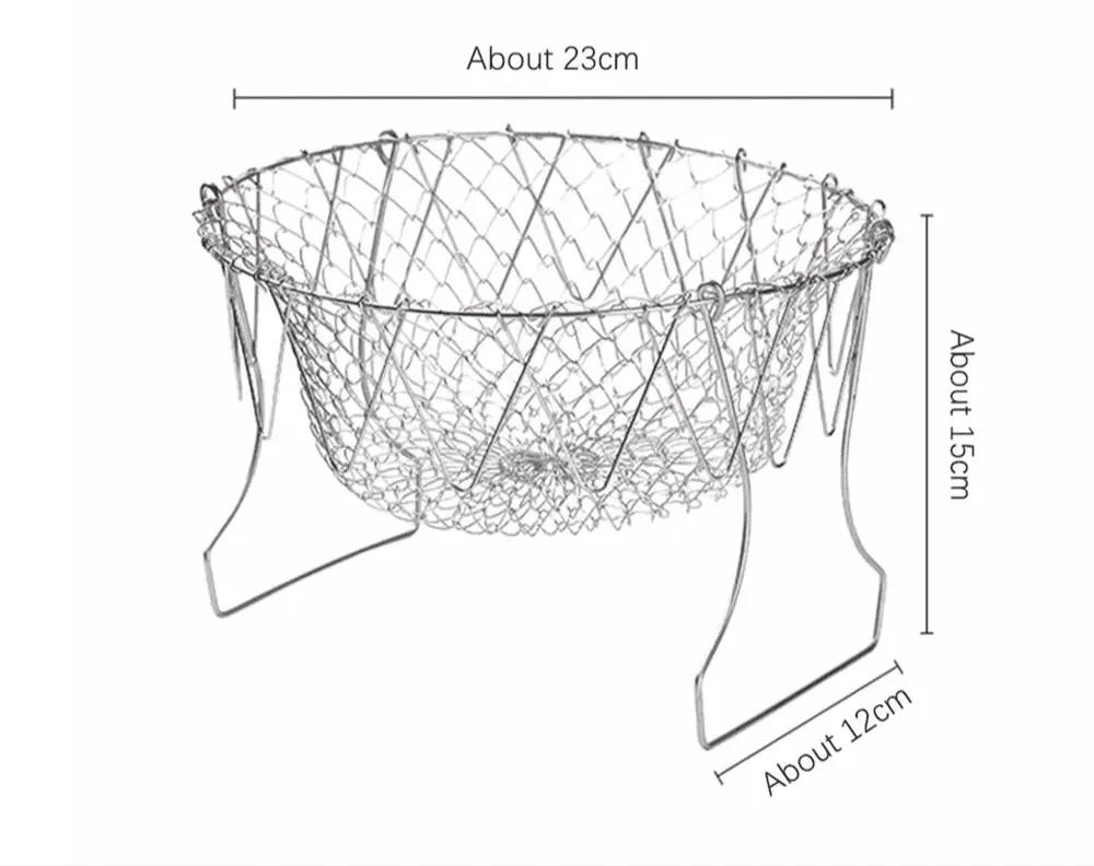 Stainless Steel Folding Round Frying Basket For Fries, Multi-functional Drain Basket, Fry Basket for Fried Food